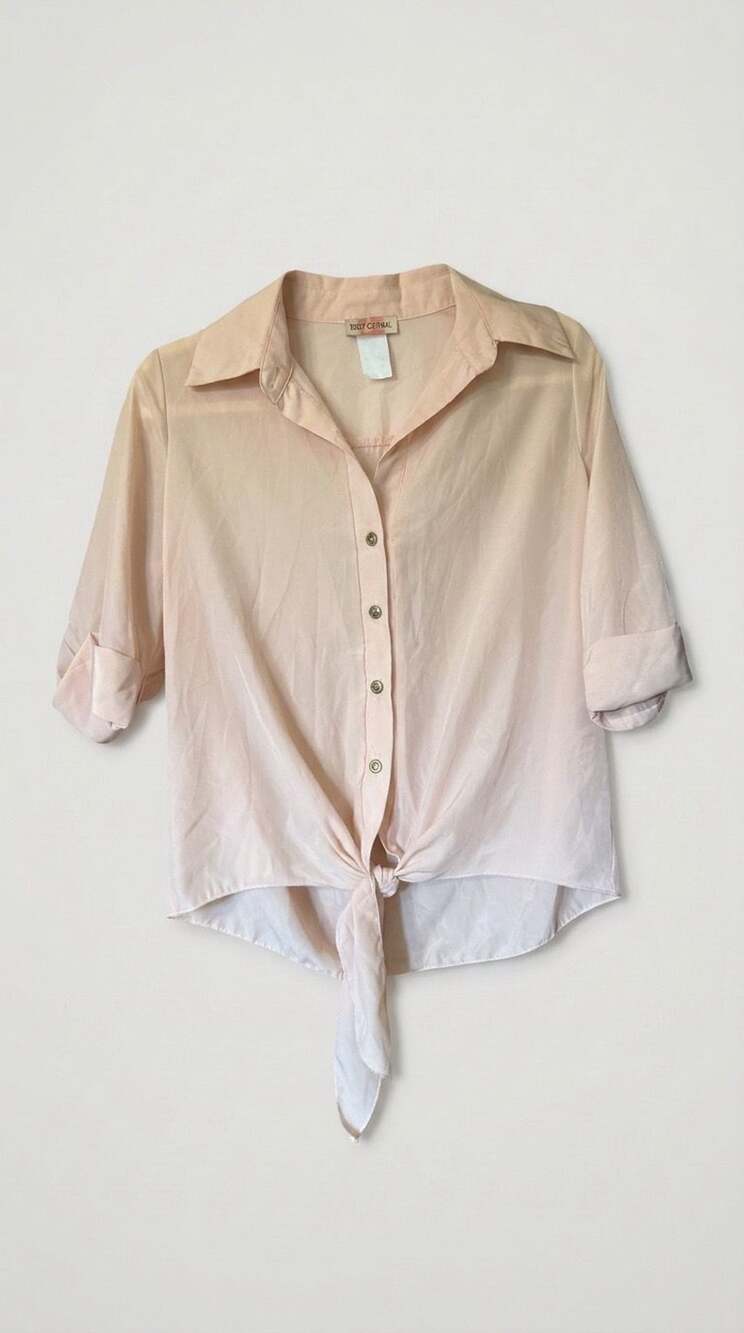 Body Central Peach Button-Front Tie-Front Blouse with 3/4 Sleeves